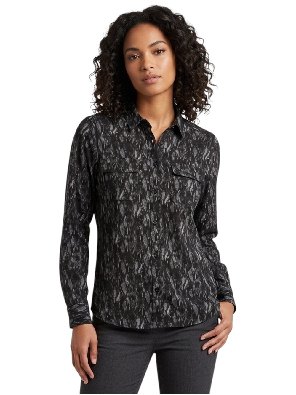 American Eagle Outfitters Black Grey Speckled Print Button Down Shirt